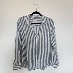 Rails Blue and White Striped Linen Button-Up Shirt